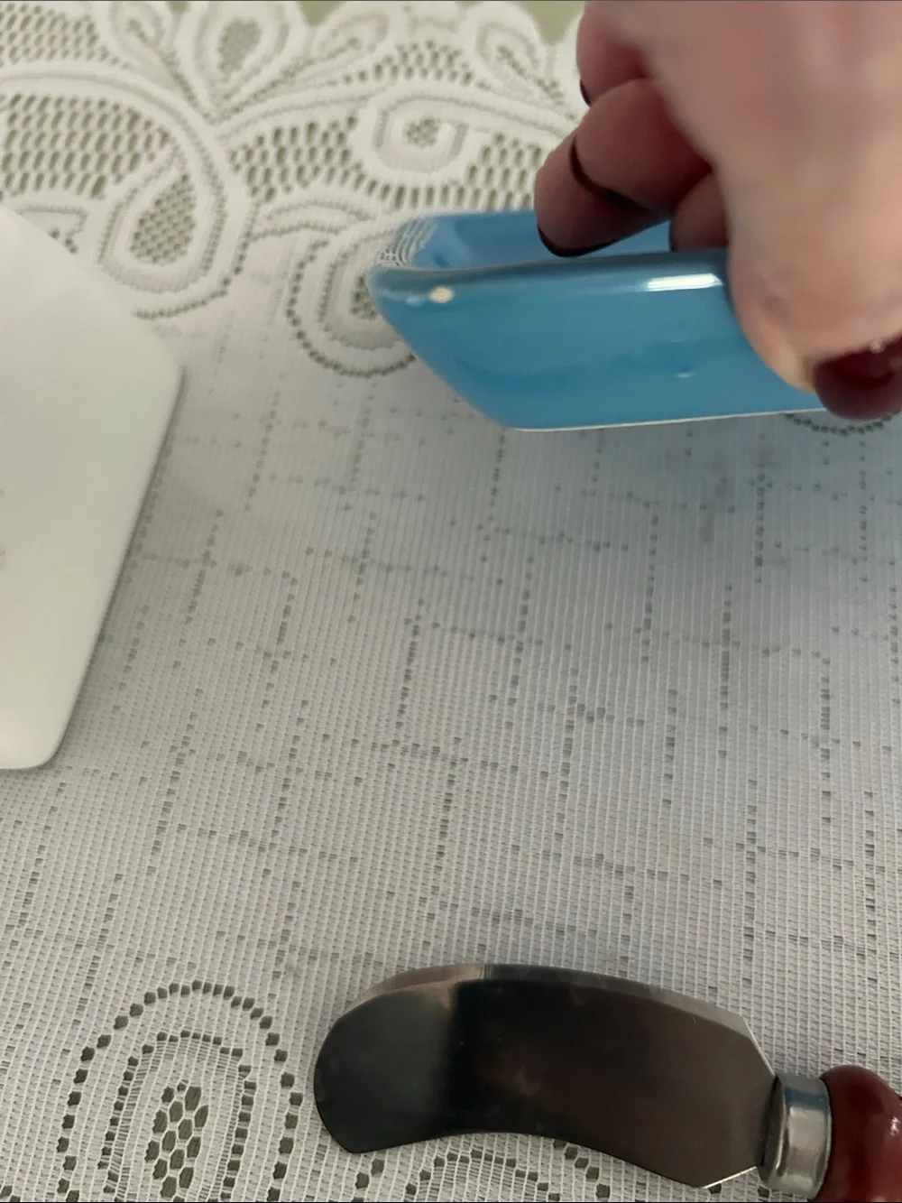 Blueberry Motif Ceramic Butter Dish with Blue Base 8x5 in few call outs - Picture 7 of 11